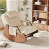 SAOOZBE Sedia a dondolo con sgabello, schienale regolabile in 3 posizioni, con morbido poggiatesta, poltrona da lettura per soggiorno, balcone, giardino (lana d'agnello, beige B)