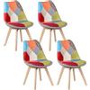 WOLTU Set di 4 Sedie da Pranzo senza Braccioli, Sedie Cucina Patchwork, Gambe in Legno Massello, in Stile Scandinavo, per Sala da Pranzo, Soggiorno, 47x56x81,5 cm, Multicolore