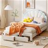 QMTXBYJ Letto per bambina imbottito 140x200 cm, letto matrimoniale a LED per ragazza con cassetti, telaio a testiera LED floreale e rete a doghe, in velluto con schienale