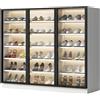 DQSPDBD - Mobiletto per scarpe con porte in vetro, scarpiera con 6 ripiani, con luci LED e ripiani regolabili, grande organizer per ingresso, moderna scarpiera per corridoio e soggiorno
