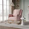 JiaOyu Sedia a dondolo Teddy Velvet, comoda poltrona relax con cuscino lombare e tasche laterali, poltrona a dondolo imbottita, per soggiorno, camera da letto, balcone (rosa/cuscino)
