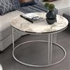[en.casa] Tavolino Basso da Caffè (AxØ) 50 x 70 cm Tavolino da Salotto con Base Circolare e Piano Rotondo per Soggiorno Studio - Effetto Marmo Bianco/Argento