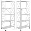 SEVEN COMFORT Scaffalatura pieghevole da 2 pezzi, scaffale pieghevole a 5 ripiani, in metallo con ruote, 100 kg, per cucina, bagno, soggiorno (bianco)