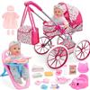 deAO Carrozzina Bambole con Bambola 30 cm, Seggiolone e Accessori Passeggino Giocattolo per Bambina dai 3 Anni, con Cestino Portaoggetti e Borsa Giocattolo Educativo per Bambina 3+ Anni