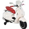 HOMCOM Moto elettrica Vespa Fari musicali 2 ruote ausiliari per bambini maggiori di 3 anni, moto per bambini autorizzata 108 x 49 x 75 cm, bianco