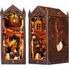 YANGUN Kit DIY Book Nook, puzzle 3D in legno fermalibri, casa in miniatura fai da te con sensore luce e mobili, casa delle bambole in miniatura, kit di costruzione per adulti (Biblioteca magica)