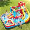 GYMMALL Castello Gonfiabile per Bambini, 8-in-1 con Ventilatore 480W, Scivolo Lungo, Parete da Arrampicata, Trampolino e Piscina, adatto per divertimento interno ed esterno in vacanza