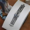 Bracciale Argento Arte Deco Strass Floreale Blu Matrimonio Vintage 1920s A QD26
