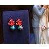 Orecchini Chiodo Dorato Corallo Smalto Rosso Perla Resina Multicolore Verde DZ1