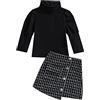 Verve Jelly Bambini Vestiti della neonata T-shirt con maniche lunghe a sbuffo Top Gonna scozzese nera Gonna con bottoni Abiti autunnali Abbigliamento moda Nero 110 2-3 anni