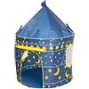 roba Tenda da Gioco - Luna e Stelle - Casetta da Gioco in Tessuto - 105 x 135 cm - 1 Porta e 2 Finestre - Telaio con Barre in Fibre di Vetro - Borsa Inclusa - Blu