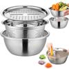Generico Set Di Ciotole Di Miscelazione Del Bacino Del Colero - Grate Cucina Forte E Resistente | Set Di Basiin In Acciaio Inossidabile | Basino Multifunzionale, Ciotola Di Grattugia 3 In 1, Maker Insalata Di