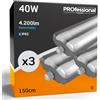 Eurocali 3x Plafoniere IP65 Impermeabile 40W Trasparente 4200 Lumen + 2 Tubi LED da 150cm - Luce Bianco Freddo 6400K - Fascio Luminoso 120° - Sostituzione Neon