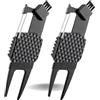 GFOXX PF-Golf - Set di 2 forchette da pitch multifunzionali con marcatore magnetico per palline, spazzola e apribottiglie integrati, in lega di zinco, nero, 9,3 cm