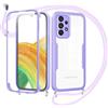 Jrkvniv Cover per Samsung Galaxy A33 5G con Cordino,360 Gradi Trasparente Custodiacon con Protezione Schermo Integrata,Bumper Rugged Custodia con Regolabile Tracolla Corda Collana per 6.4-Viola