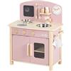 roba Cucina Giocattolo per Bambini, con Piano Cottura + Lavello, Accessori in Metallo e Legno, a Partire dai 3 Anni, Legno Naturale e Laccato Rosa