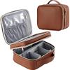 Joligrace Beauty case da viaggio per trucchi, beauty case per parrucchieri, organizer con scomparto regolabile in tessuto Oxford, Marrone 2 strati, Classico
