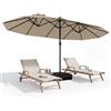 RELAX4LIFE Ombrellone Doppio da Giardino 4,5x 2,6m con Luci LED, Ombrellone Grande con Base, Apertura Manovella, Tetti Ventilati Parasole per Patio, Cortile, Ristorante (Beige-Base+Luci, 4,5 x 2,6 M)