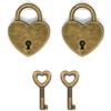 QLEUIFT 2 pcs Lucchetto decorativo vintage con chiave a forma di cuore, Utilizzato per piccole scatole e libri classici, 3,9 x 3 x 0,7 cm, bronzo