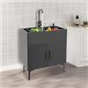 GIDRLL Lavello da cucina autoportante con base e rubinetto, in acciaio inox con 1 vasca, scolapiatti e scarico, per cucina, giardino, esterno, officina, lavanderia, campeggio (nero)