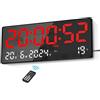 Lafocuse 15.5 Orologio da Parete Digitale Grande LED, Orologio da Tavolo con Numeri Grande, Telecomando, Calendario, Temperatura, Orologio Digitale per Cucina Soggiorno Camera da Letto Ufficio, Rosso