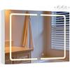 EUGAD Mobile Bagno con Specchio e Luce, Armadietto Bagno a 2 Porte con Ripiani Regolabili, Ganci e Prese, Luce Tattile a 3 Colori, per Appartamento, Bianco, 80x14,5x60 cm, Nordico