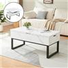 [en.casa] Tavolino da Salotto ad Altezza Regolabile Piano Sollevabile e Apribile Tavolo Basso da Caffè Trasformabile con 2 Piani e Scomparto Portaoggetti 100x50x47 cm - Effetto Marmo Bianco