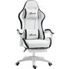 Vinsetto Sedia da Gaming Ergonomica in Pelle PU e Acciaio con Poggiatesta e Altezza Regolabile, Poltrona Gaming con Schienale Reclinabile e Cuscino Lombare, 65x65x121-129 cm, Bianco e Nero