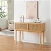 [en.casa] Tavolo Consolle Mobile Contenitore in Bambù con Scomparto Chiuso ad Ante Scorrevoli per Stoccaggio Ingresso Corridoio Soggiorno 110 x 39 x 80,5 cm - Colore Naturale
