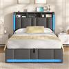 AOGLLATI Letto 90x200 cm con Sollevamento Idraulico, Letto Contenitore Singlol con Illuminazione a LED e Stazione di Ricarica, Struttura Letto Singolo con Testiera Imbottita, Grigio Scuro