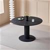 BenyLed Tavolo da Pranzo Rotondo da 115 cm per 4-6 Persone, Grande Tavolo da Cucina (Design in Finto Marmo) con Base a Strisce in MDF, ideale per Caffè, Cucina, Sala da Pranzo (Nero)