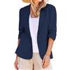 YONGHONGKEJI Blazer Estivo Da Donna In Lino Leggero Elasticizzato con Maniche A 3/4 Arricciate Giacca Casual Da Lavoro con Tasche Cardigan Estivo per Ufficio Abbigliamento Quotidiano Outfit per Le Vacanze Blu Sc
