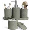 Clara Clark Set di accessori da bagno verde salvia, set di accessori da bagno da 5 pezzi, set da bagno con dispenser di sapone, portaspazzolino, bicchiere, batuffolo di cotone e vassoio da toeletta