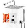 VEVOR Set Doccia, Sistema Doccia a Pioggia per Bagno con Soffione Quadrato da 25,4 cm e Doccetta, Accessori per Vasca da Parete con Valvola in Ottone e Kit di Finitura, Argento Cromato