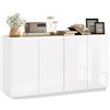 Credenza Moderna Con Armadietti A 2 Ante, Chiusura Ammortizzata E Ripiani Regolabili, 140x40x75cm, Bianco Lucido