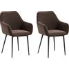 Set 2 Sedie Da Pranzo Nordiche Imbottite Con Braccioli Ricurvi In Tessuto Effetto Velluto, 54x57x80 Cm, Marrone