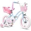 Glerc Bicicletta per Bambini 14 Pollici per Ragazze di 3 4 5 Anni, Stile Principessa con Nappe del Manubrio & Cestino & Rotelle di Supporto, Blu