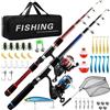 Auniq 2 Pezzi Canna da Pesca Spinning, 1.8m Fibra di Carbonio Canne Pesca Telescopica Set Combinato Canna da Spinning e Mulinello da Pesca Esche da Pesca Kit Borsa da Trasporto Per Mare e Acqua Dolce