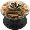 Cute Cottagecore Dragons with Books Desi Dragon Reader Book Lover Fantasy, simpatica creatura floreale PopSockets PopGrip Adesivo