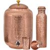 CRAFTS STUDIO Distributore d'acqua in rame da 8 litri e 2 bicchieri con set di bottiglie d'acqua, martellato a mano, soluzione ayurvedica per l'idratazione