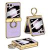 COQUE Custodia per Samsung Z Flip 5 5G,Custodia per Telefono in Pelle Vegana con Pellicola temperata Integrata con Anello,Cover per Telefono per Samsung Galaxy Z Flip 5 5G-Coccodrillo viola