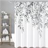 Gibelle Tenda da doccia grigio eucalipto, foglie di piante ad acquerello con fiori set tenda da doccia con ganci, grigio bianco, 182 x 183 cm
