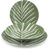H&H Servizio Tavola Minty Foliage in Porcellana Decorata 18 Pezzi - 6 Piatti Piani 27 cm, 6 Piatti Fondi 23 cm, 6 Piatti Frutta 19 cm Forma Ala - Idoneo Lavastoviglie e Microonde