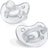 Chicco PhysioForma - 2 ciucci in silicone per neonati da 6 a 16 mesi, testurizzato alla moda, senza BPA e lattice, custodia sterilizzata riutilizzabile, cristallo