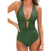 CUPSHE - Costume da bagno intero da donna, con scollo a V, auto-allacciante, con bordo a conchiglia, Blu mare, M
