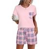 Aseniza Pigiama Donna Estivo Corto Pigiami Estivi Set in Cotone Due Pezzi Manica Corta Lovable Leggero con Coulisse Rosa M