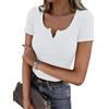 Totatuit Maglia Donna con Scollo a U Elegante Maglietta Cotone a Maniche Corta T-Shirt Basic Aderente Top a Coste Elasticizzato Sexy