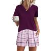 Jezonga Pigiama Donna Estivo Pigiami da Donna Cotone Corto Set Due Pezzi Casual da Notte Casa con V Leggero e Morbido Blu Navy XXL