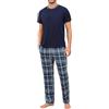Aseniza Pigiama Uomo Top Girocollo a Maniche Corte e Pantaloni Lunghi a Quadri Pigiama da Due Pezzi Abbigliamento da Casa Comodo Blu Navy XXL