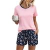 Litherday Pigiama Donna Cotone Estivo Corto Pigiami Due Pezzi Maglietta con Girocollo e Pantaloncini con Stampa a Cuore
